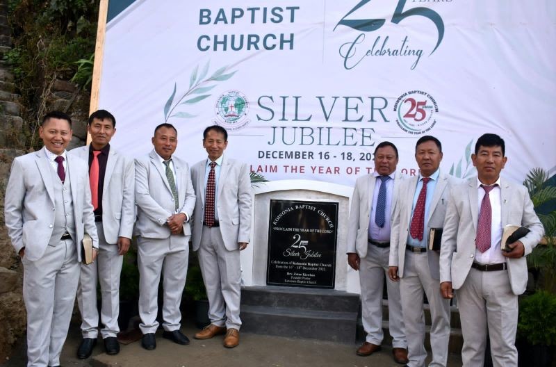 Rev Zotuo Kiewhuo and others after unveiling the KBC Silver Jubilee monolith on December 16
